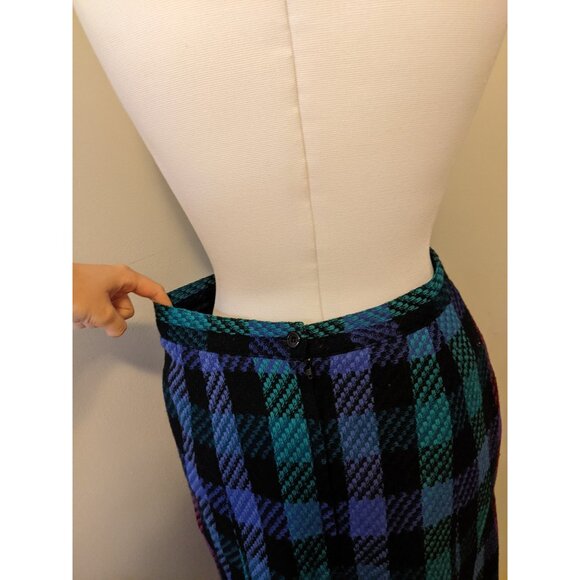 Vintage Sterling Stall Wool Plaid Pleated Midi Skirt Purple Teal Academia Sz 14 - Picture 6 of 10
